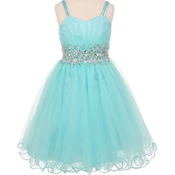 Big Girls Fabulous Mesh Junior Bridesmaid Beaded Waistline Pageant Flower Girl Dress Aqua 10 (C650C08)