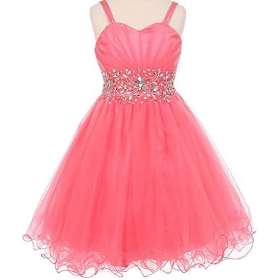 Big Girls Fabulous Mesh Junior Bridesmaid Beaded Waistline Pageant Flower Girl Dress Coral 14 (C650C08)