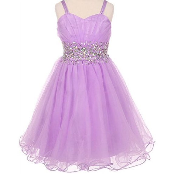 Big Girls Fabulous Mesh Junior Bridesmaid Beaded Waistline Pageant Flower Girl Dress Lilac 10 (C650C08)