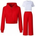 thumbnail image 1 of Big Girls Fall Outfits 3 Piece Full Zip Hoodie Jacket and Sweatpant Joggers Short Sleeve Basic Tee Sets Sweatsuits (7-8 Years, Red), 1 of 4