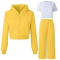 thumbnail image 1 of Big Girls Fall Outfits 3 Piece Full Zip Hoodie Jacket and Sweatpant Joggers Short Sleeve Basic Tee Sets Sweatsuits (9-10 Years, Yellow), 1 of 5