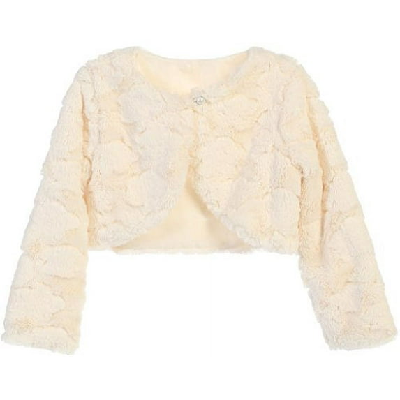 Big Girls' Faux Fur Cloud Design Flower Girl Bolero Sweater Jacket Cover Ivory 10 (SC3K7)