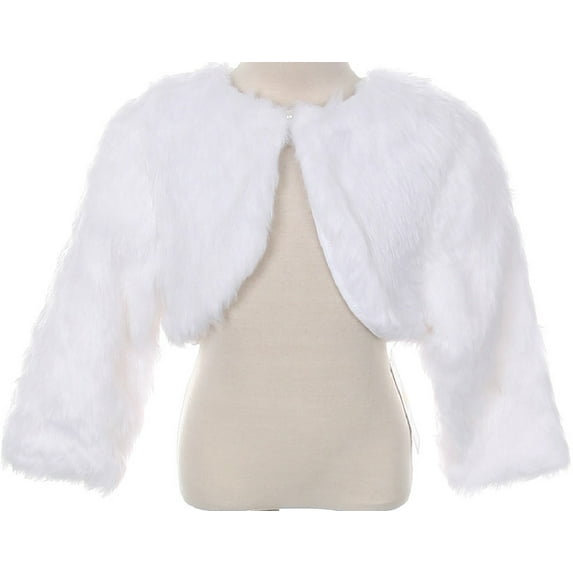 Big Girls Faux Fur Flower Girl Cardigan Sweater Bolero Jacket Shrug (90TR003K) White 10