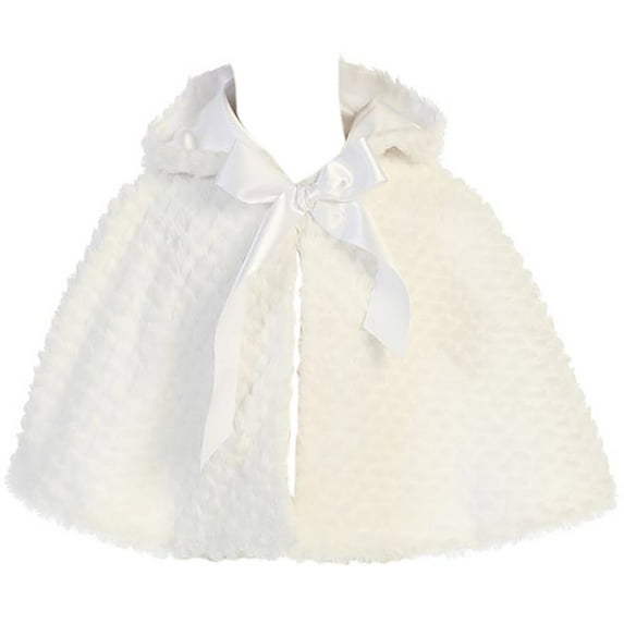 Big Girls' Faux Fur Hood Flower Girl Bolero Jacket Cover Shrug Sweater Cape White 10 (L11T11)