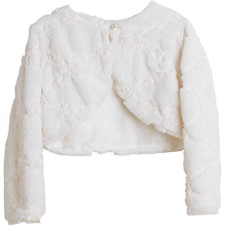Big Girls Faux Fur Rose Design Flower Girl Bolero Sweater Jacket Cover Ivory 10 SC3K6