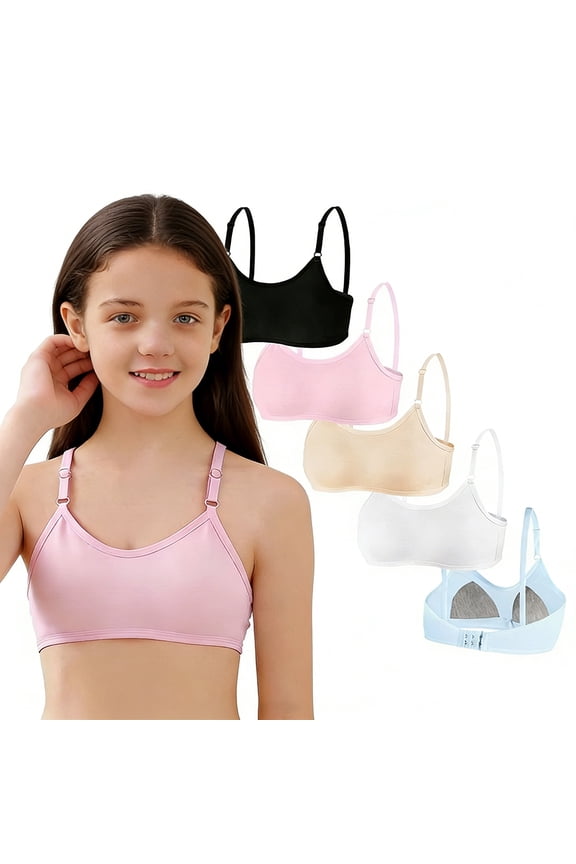 Big Girls First Bra Wireless Cotton Light Padded Training Bras Adjustable Straps Back Closure Soft Edge Stretchy Smooth Comfort Breathable for Teens 10-14 Years