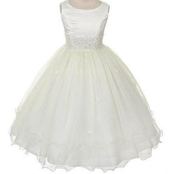 Big Girls' First Communion Lace Trim Tulle Wedding Flowers Girls Dresses Ivory Size 8