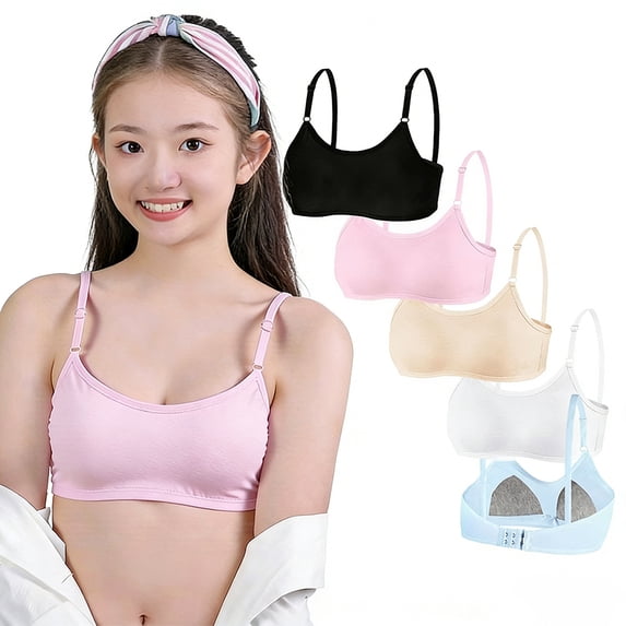 Big Girls First Training Bra Wireless Cotton Light Padded Teen Bras Adjustable Straps Back Closure Soft Edge Stretchy Smooth Comfort Breathable for Kids 10-14 Years