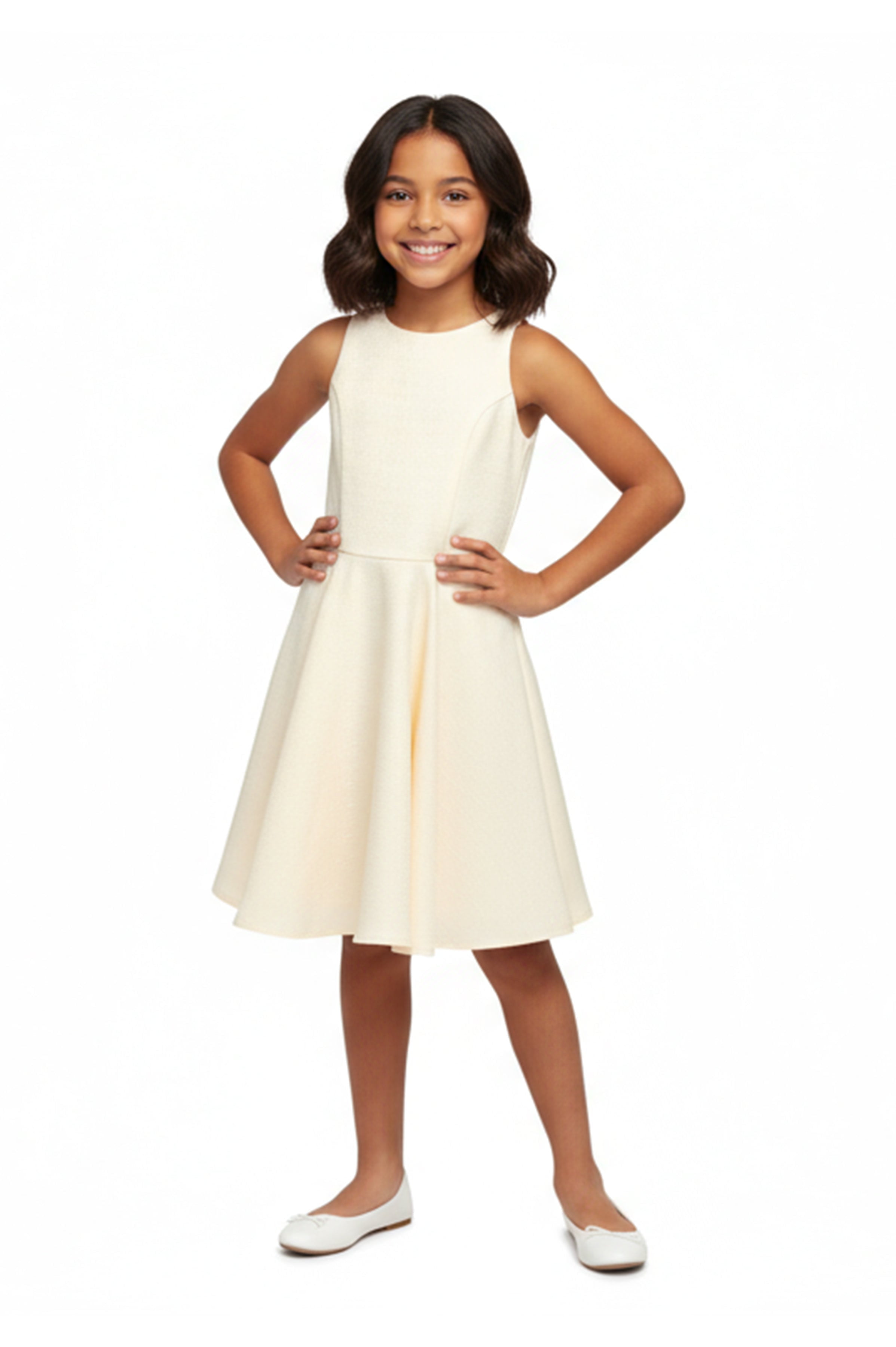 Un Deux Trois Girl's Racerback Jaquard Dress - Ivory - Size 14