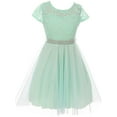 thumbnail image 1 of Big Girls' Floral Lace Tulle Pearl Rhinestones Holiday Party Flower Girl Dress Mint 10 (J21KS22), 1 of 3
