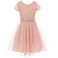 thumbnail image 1 of Big Girls' Floral Lace Tulle Pearl Rhinestones Holiday Party Flower Girl Dress Pink 12 (J21KS22), 1 of 3