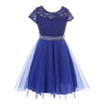 thumbnail image 1 of Big Girls' Floral Lace Tulle Pearl Rhinestones Holiday Party Flower Girl Dress Royal 12 (J21KS22), 1 of 3