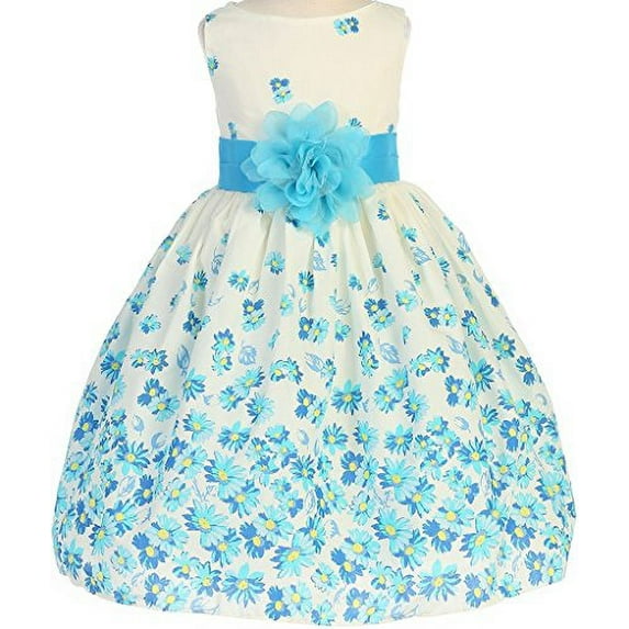 Big Girls' Floral Printed Cotton Daisy Easter Summer Princess Flowers Girls Dresses Aqua 10 (K32D4)