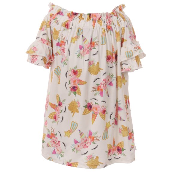 Big Girls' Floral Unicorn Off Shoulder Birthday Party Flower Girl Dress Gold 6 XL (R197-06)