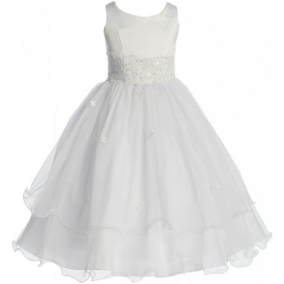 Big Girls Flower Girl First Communion Pageant Wedding Bridesmaid Girl Dress White 10 (1KD98)