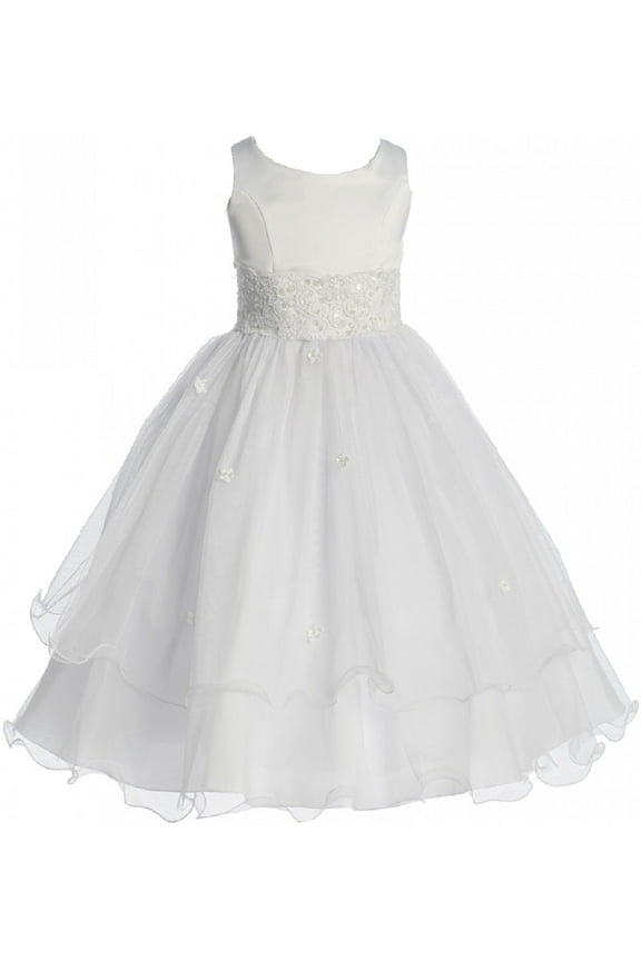 Big Girls Flower Girl First Communion Pageant Wedding Bridesmaid Girl Dress White 8 (1KD98)