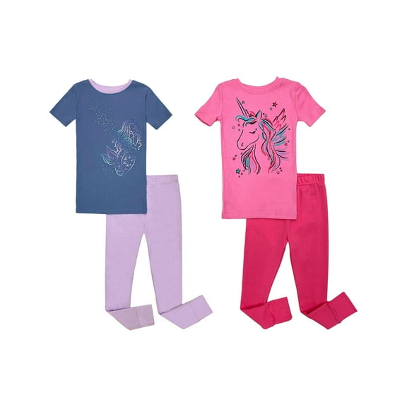 Big Girls Four-Piece Pajama Set, Female 2T-10, Pink-Lilac, Size: 4, Prestigez