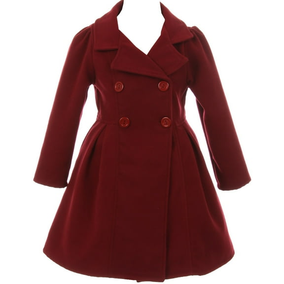 Big Girls Girls Dress Coat Long Sleeve Button Pocket Long Winter Coat Outerwear Burgundy 10 (2J0K4S9)