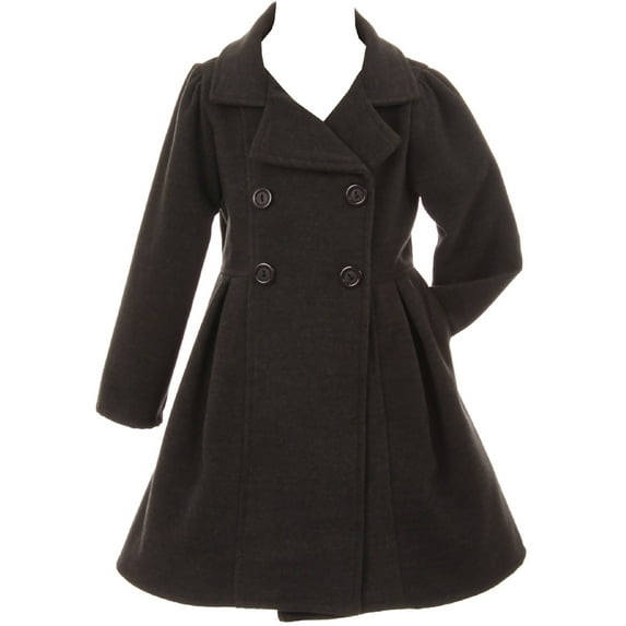 Big Girls Girls Dress Coat Long Sleeve Button Pocket Long Winter Coat Outerwear Charcoal 12 (2J0K4S9)
