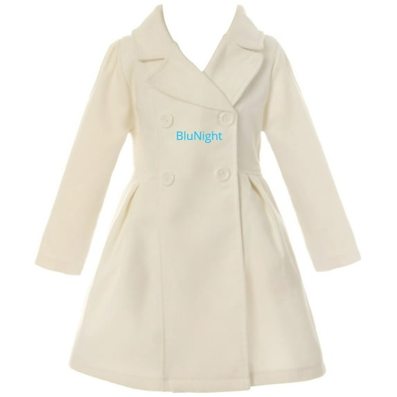 Big Girls Girls Dress Coat Long Sleeve Button Pocket Long Winter Coat Outerwear Ivory 10 (2J0K4S9)