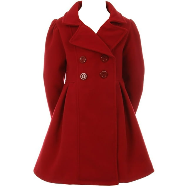 Big Girls Girls Dress Coat Long Sleeve Button Pocket Long Winter Coat Outerwear Red 16 (2J0K4S9)