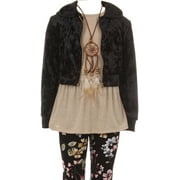 BLUNIGHT COLLECTION Big Girls Girls Hoodie Sleeveless Top Floral Legging Pants Necklace Clothing Set Black 10 (2J0K9S9)