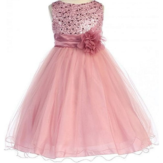 Big Girls' Gorgeous Sequined Round Neck Tulle Flower Corsage Pageant Flower Girl Dress Rose 8 (K30D5)