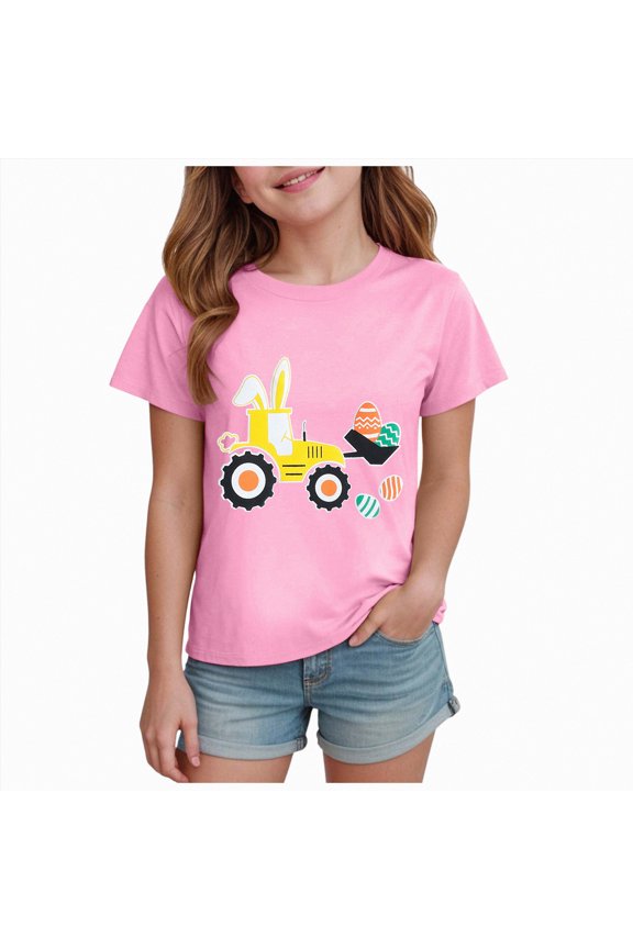 Big Girls Graphic Print Short Sleeve 24 Months 2t 3t 4t 5t 6t 7t T-Shirts Crew Neck Loose Trendy Casual Daily Wear Tops Gibobby,7-8 Years,Pink