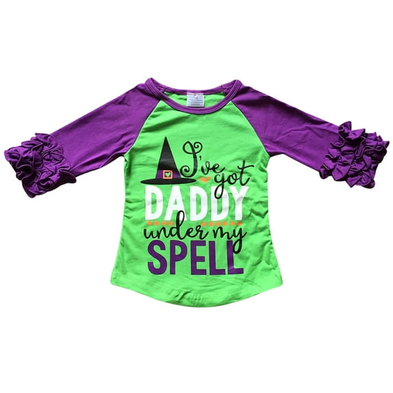 Big Girls' Halloween Daddy Under Spell Raglan Top T-Shirt Tee Kids Clothing Green 8 XXXL (P317390P)