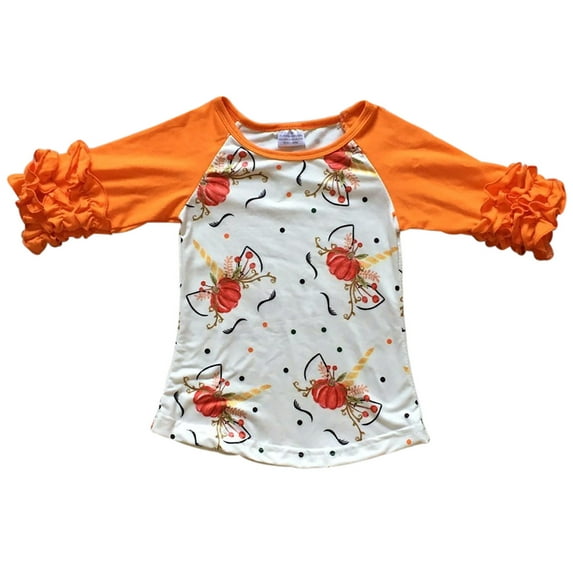 Big Girls' Halloween Unicorn Pumpkin Party Holiday Raglan Top T-Shirt Tee Kids Orange 7 XXL (P201840P)