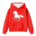thumbnail image 1 of Big Girls Hoodies Sweatshirts Winter Warm Pullover With Pocket Cute Horse Print Long Sleeve Hooded Sweatshirt Kids Clothing Red Size 12-13T, 1 of 4