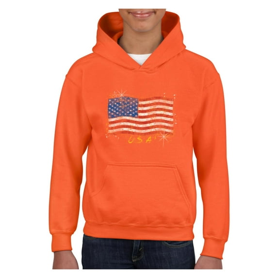 Big Girls Hoodies and Sweatshirts - American Flag USA in Gold