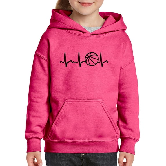 Big Girls Hoodies and Sweatshirts - Basketball Heartbeat