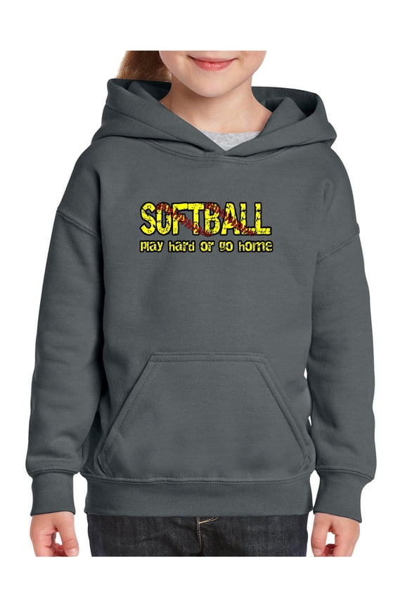 Big Girls Hoodies and Sweatshirts - Softball Play Hard or Go Home