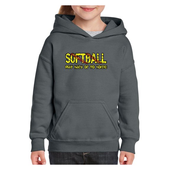 Big Girls Hoodies and Sweatshirts - Softball Play Hard or Go Home