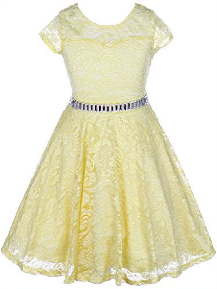 Big Girls' Illusion Lace Top Stone Belt Easter Flower Girl Dress Yellow 8 (J19KS88) - image 1 of 4