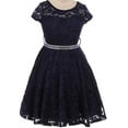 thumbnail image 1 of Big Girls' Illusion Lace Top Stone Belt Flowers Girls Dresses Navy 8 (J19KS88), 1 of 3