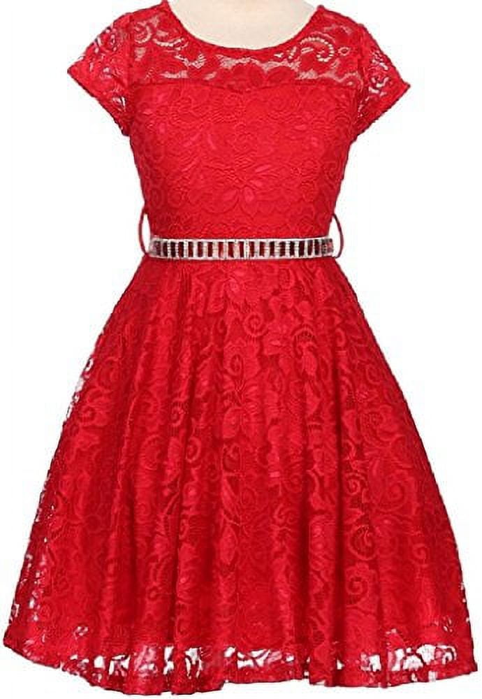 fitted lace wedding dress A Line V Neck Red Satin Long Prom Dress with Belt, V Neck Red Formal G –  abcprom main image 1