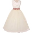 thumbnail image 1 of Big Girls' Ivory Rhinestone Belt Communion Flowers Girls Dresses Coral 10, 1 of 2