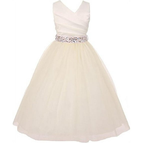 Big Girls' Ivory Rhinestone Belt Communion Flowers Girls Dresses Pink 8 (MB27K6)