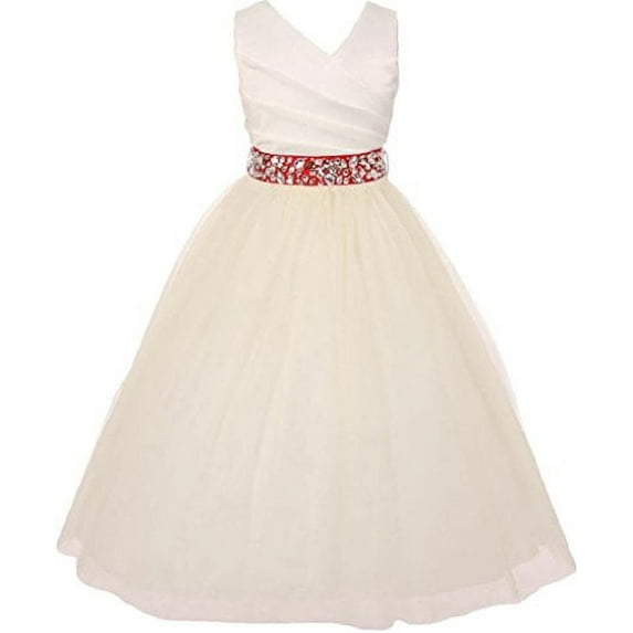 Big Girls' Ivory Rhinestone Belt Communion Flowers Girls Dresses Red 8 (MB27K6)