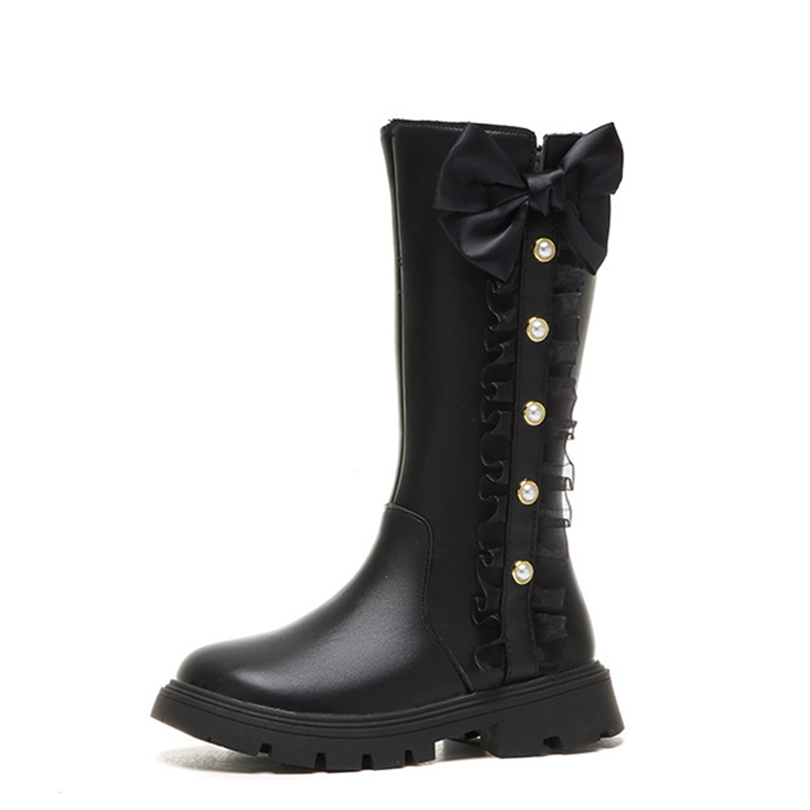 Big Girls' Knee-High Princess Boots, Faux Leather Side-Zip Tall Boots ...