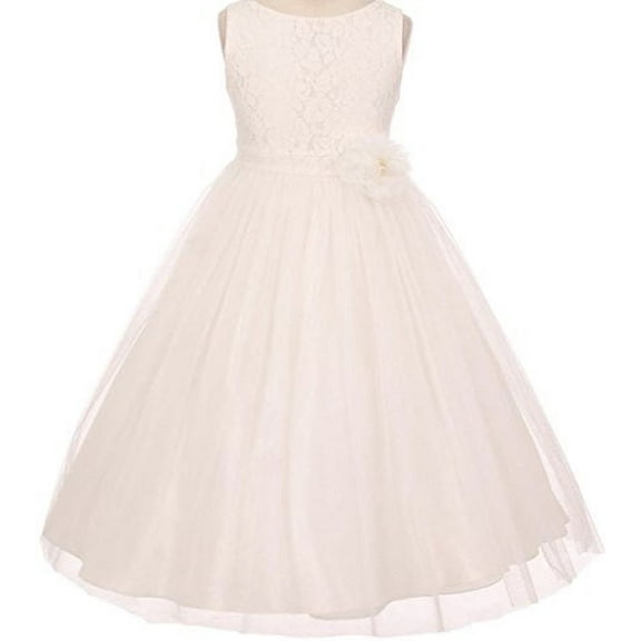Big Girls' Lace Detailing Overlay Tulle Flowers Girls Dresses Ivory 12 (M3B4K6)