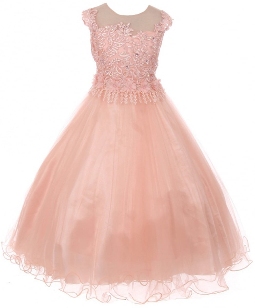 Big Girls' Lace Floral Embroidery Glitter Junior Bridesmaid Pageant Flower  Girl Dress Blush 12 (C17B08) - Walmart.com