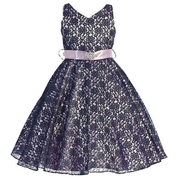 Big Girls' Lace Floral Pattern Satin Sash Flowers Girls Dresses Lilac 14