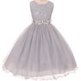 thumbnail image 1 of Big Girls' Lace Sequin Top Rhinestone Belt Flowers Girls Dresses Silver 18 (J36K70), 1 of 2