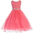 thumbnail image 1 of Big Girls' Lace Sequin Top Rhinestone Belt Pageant Flower Girl Dress Coral 12 (J36K70), 1 of 3