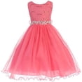 thumbnail image 1 of Big Girls' Lace Sequin Top Rhinestone Belt Pageant Flower Girl Dress Coral 18 (J36K70), 1 of 3