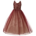 thumbnail image 1 of Big Girls' Lace Tulle Rhinestone Pageant Birthday Party Flower Girl Dress Burgundy 8 (M38BK1), 1 of 4
