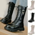 thumbnail image 1 of Big Girls Lace Up Combat Boots Mid Calf Riding Boots PU Leather Side Zipper Punk Goth Lug Sole Boot for 4-12 Years, 1 of 4